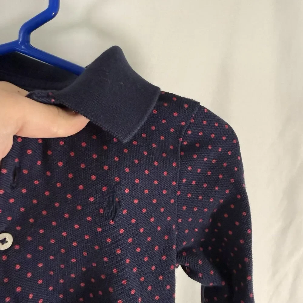 Ralph Lauren Shirt Dress Baby Girls 24M Months Blue Red Polka Dot Long Sleeve